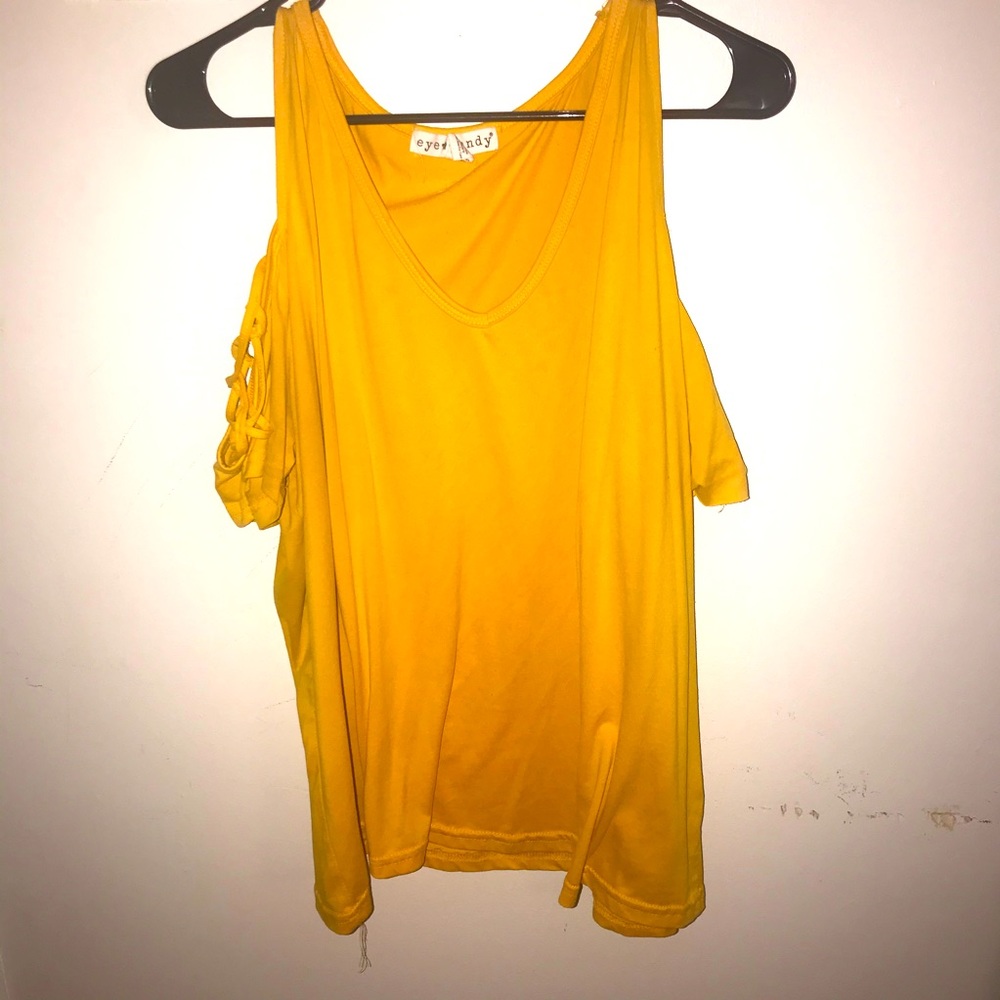 Gold colored off the shoulder tshirt